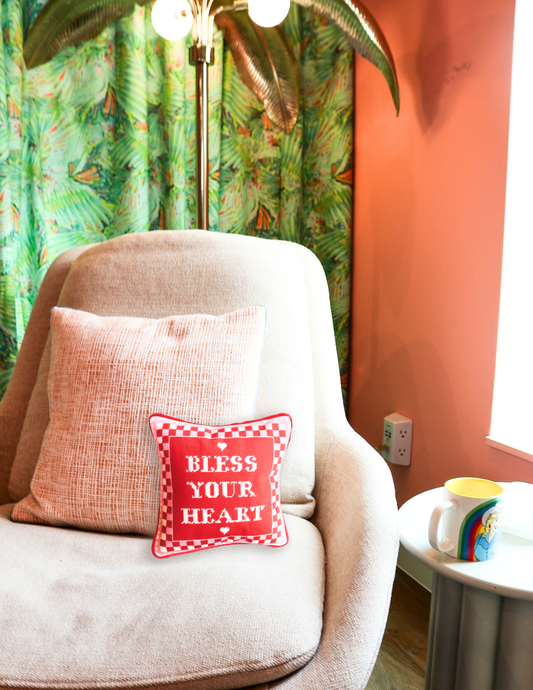 Red Bless Your Heart Needlepoint Pillow