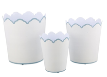 Load image into Gallery viewer, White &amp; Pale Blue Scalloped Planters