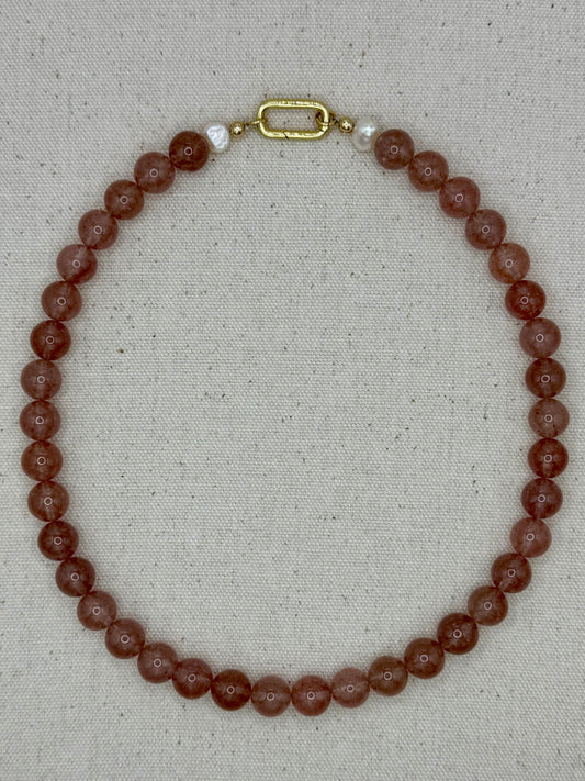 Gemstone Short Layering Necklace, Strawberry Quartz