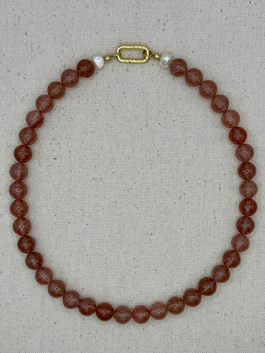 Gemstone Short Layering Necklace, Strawberry Quartz