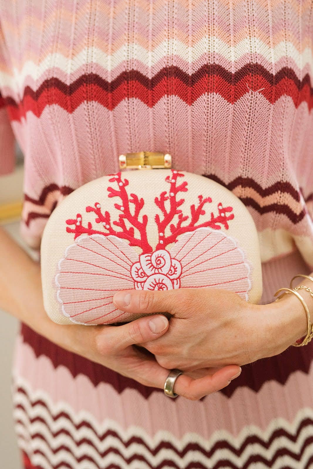 Coral and Shell Clutch- Embroidered - WS