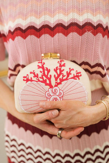 Coral and Shell Clutch- Embroidered - WS