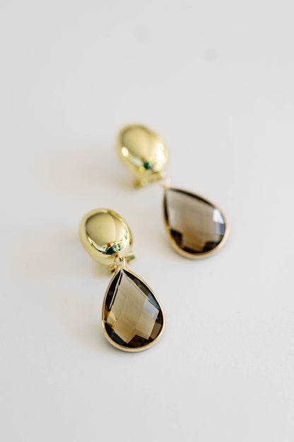 Vintage Chunky Gold and Brown Quartz Statement Drop Earrings