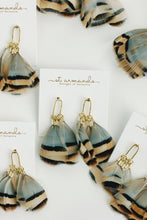 Load image into Gallery viewer, Brown Striped Feather Statement Tassel Earrings