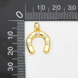 Gold Filled Horseshoe Charm Pendant CZ Micro Pave, CP2066