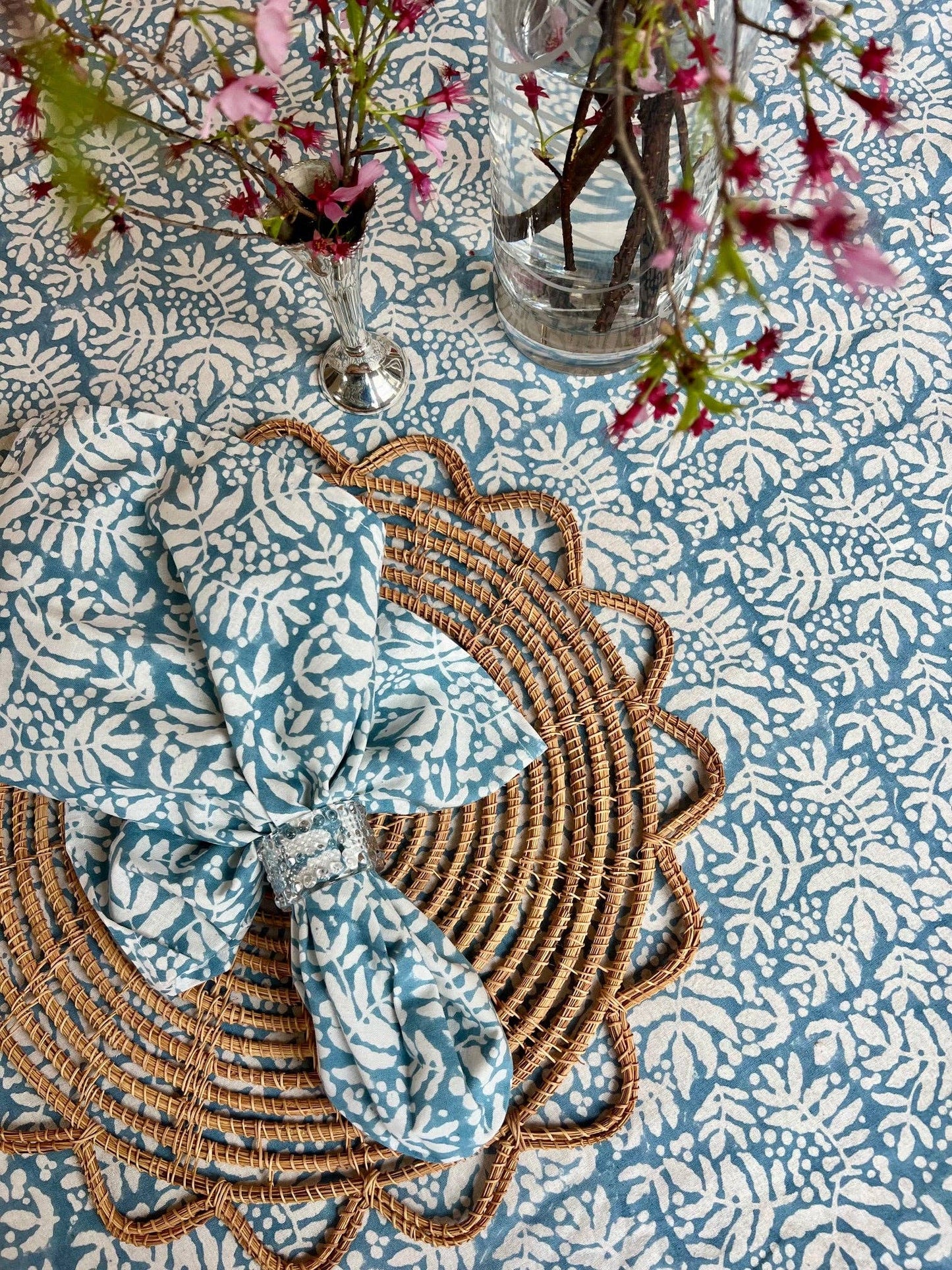 Gathered Garden Tablecloth in Lake Blue