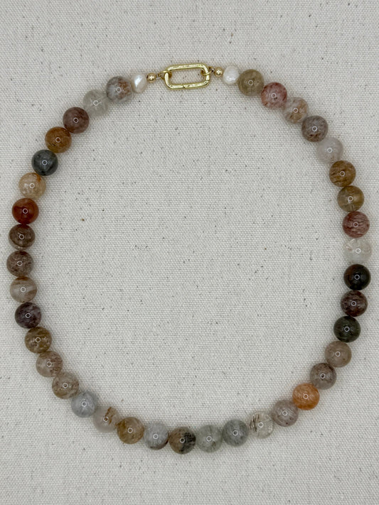 Gemstone Short Layering Necklace, Thousand Layer Ghost Quartz