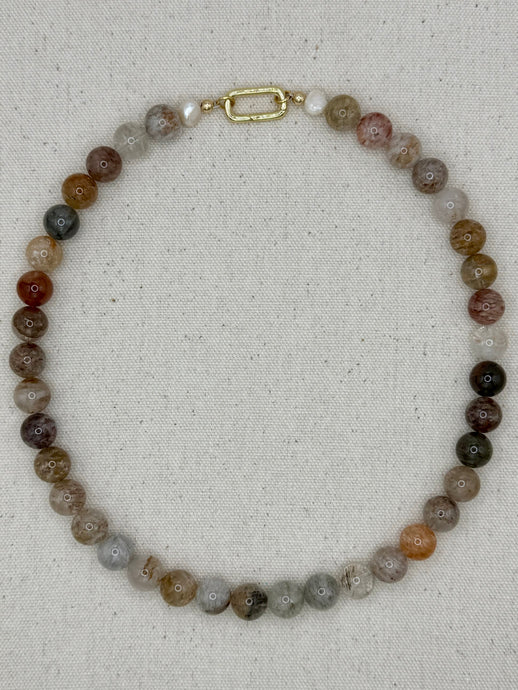 Gemstone Short Layering Necklace, Thousand Layer Ghost Quartz