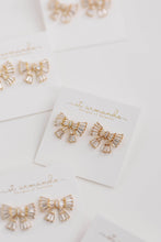 Load image into Gallery viewer, Gold Maxi Sparkler Statement Stud Bow Earrings