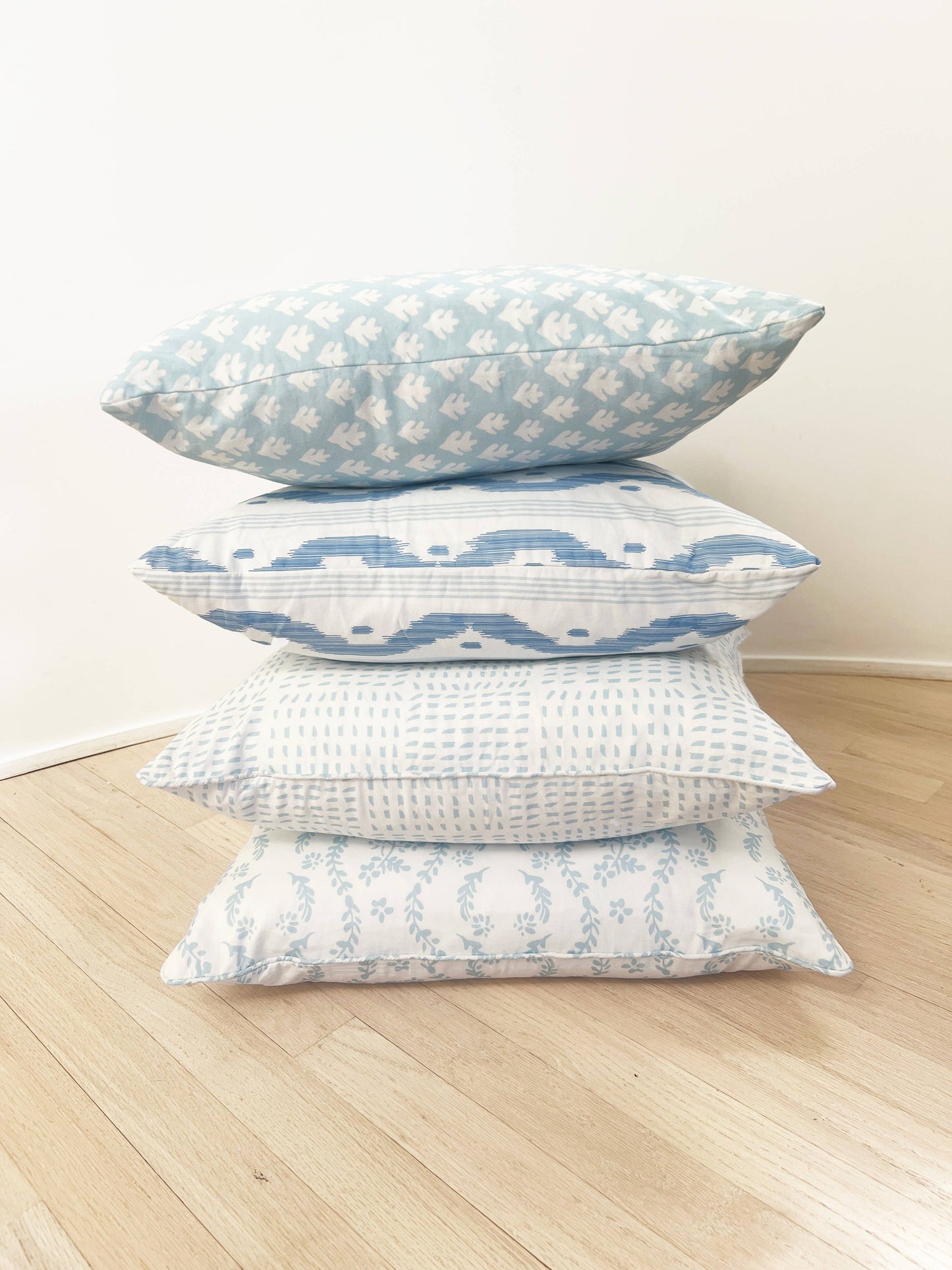 Napnook Throw Pillow Cover -  Blue Floral Stripes