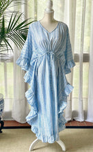 Load image into Gallery viewer, Long Ruffle Caftan Boardwalk Blue Fern