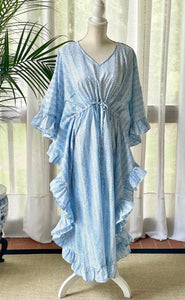 Long Ruffle Caftan Boardwalk Blue Fern