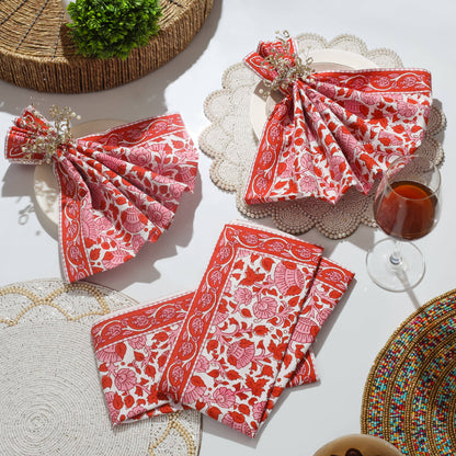 Crimson Infusion Block Print Cotton Napkins