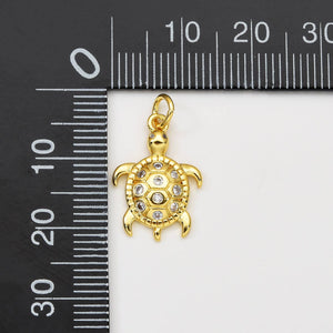 Gold Filled Sea Turtle Charm Pendant CZ Micro Pave, CP2057