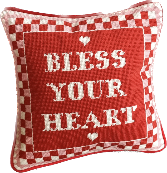 Red Bless Your Heart Needlepoint Pillow