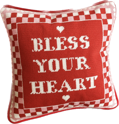Red Bless Your Heart Needlepoint Pillow