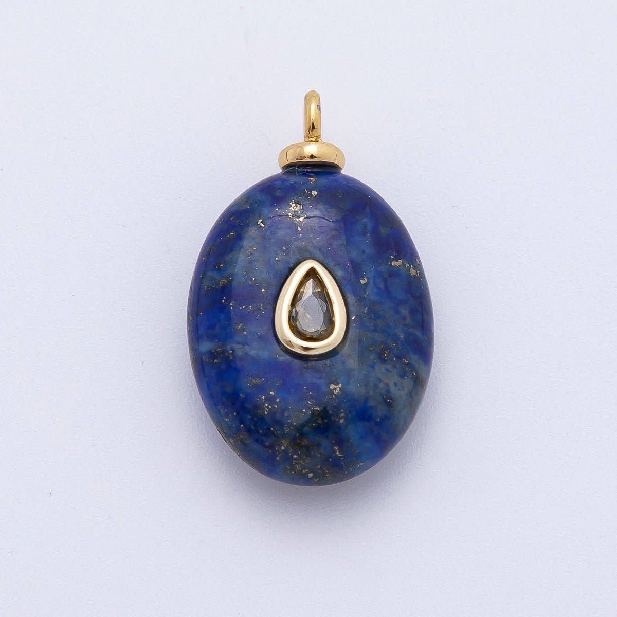18K Gold Filled 25mm Red CZ Teardrop Lapis Lazuli Oval Gemstone Charm | AF1326