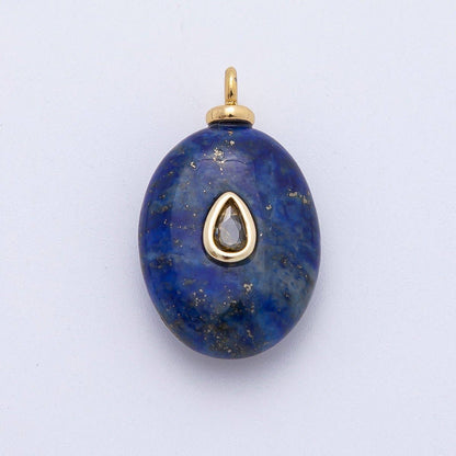 18K Gold Filled 25mm Red CZ Teardrop Lapis Lazuli Oval Gemstone Charm | AF1326