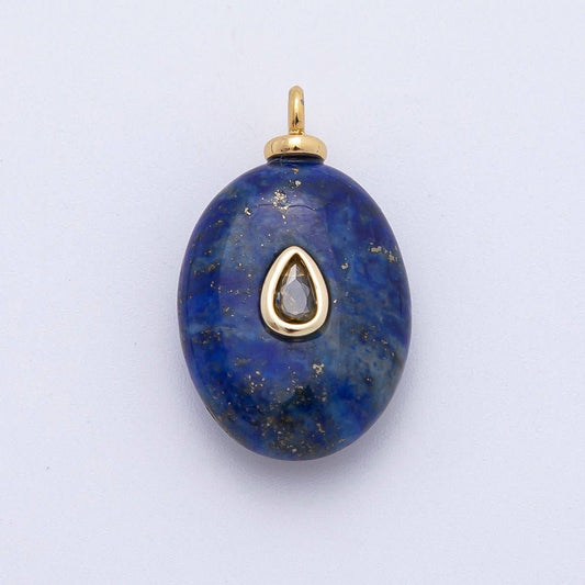 18K Gold Filled 25mm Red CZ Teardrop Lapis Lazuli Oval Gemstone Charm | AF1326