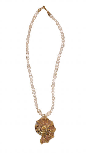 Metallic Seashell Pendent on Serena Pearl Necklace