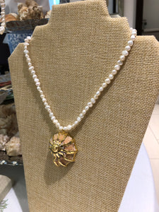 Metallic Seashell Pendent on Serena Pearl Necklace