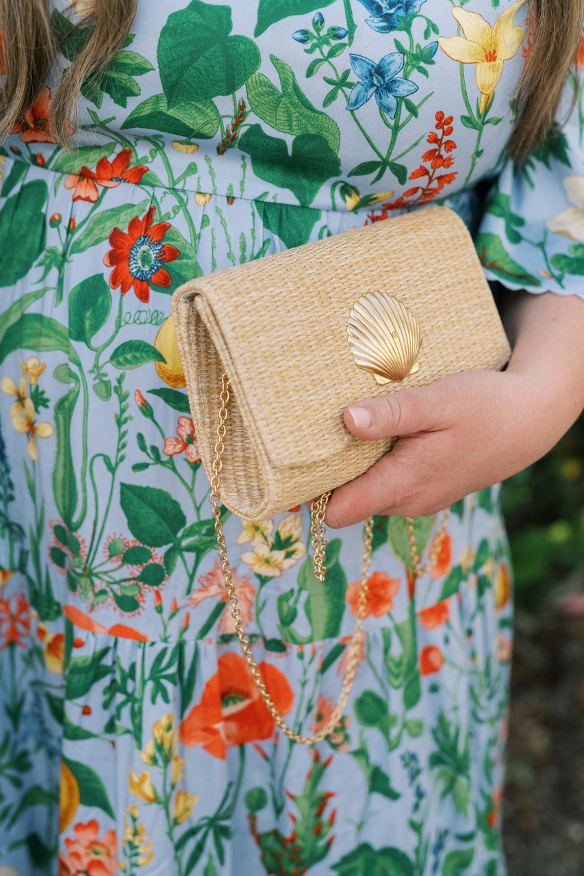 Florida Friends Scalloped Ruby Straw Clutch