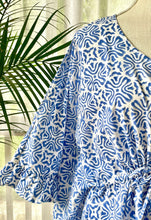 Load image into Gallery viewer, Long Ruffle Caftan Splash Blue