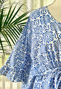 Long Ruffle Caftan Splash Blue