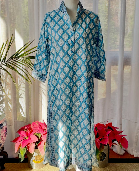 Blue/White Side-Slit Caftan