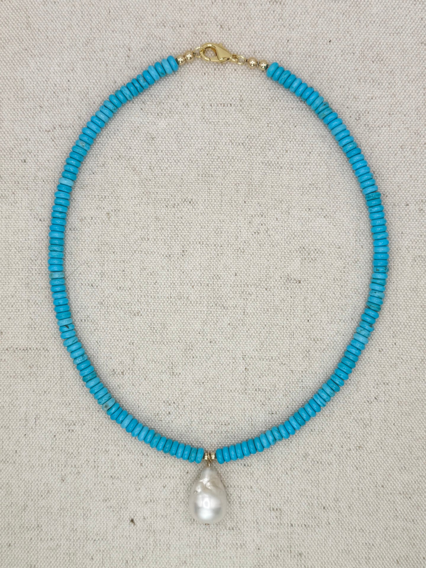 Blue Turquoise Layering Necklace with Freshwater Pearl Pendent