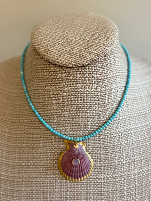 Turquoise Layering Necklace with Shell Gemstone Pendent