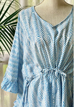 Load image into Gallery viewer, Short Ruffle Caftan Boardwalk Blue Fern