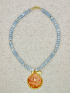 Sky Blue Layering Necklace with Gem Shell Pendent