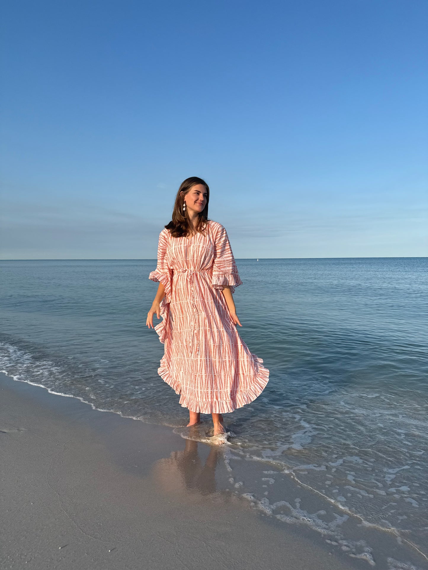 Long Ruffle Caftan Tangerine Fern