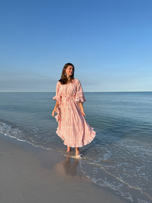 Long Ruffle Caftan Tangerine Fern