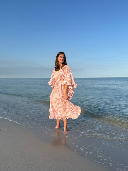 Long Ruffle Caftan Tangerine Fern