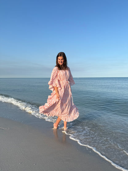 Long Ruffle Caftan Tangerine Fern