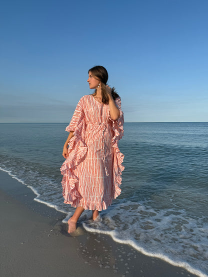 Long Ruffle Caftan Tangerine Fern