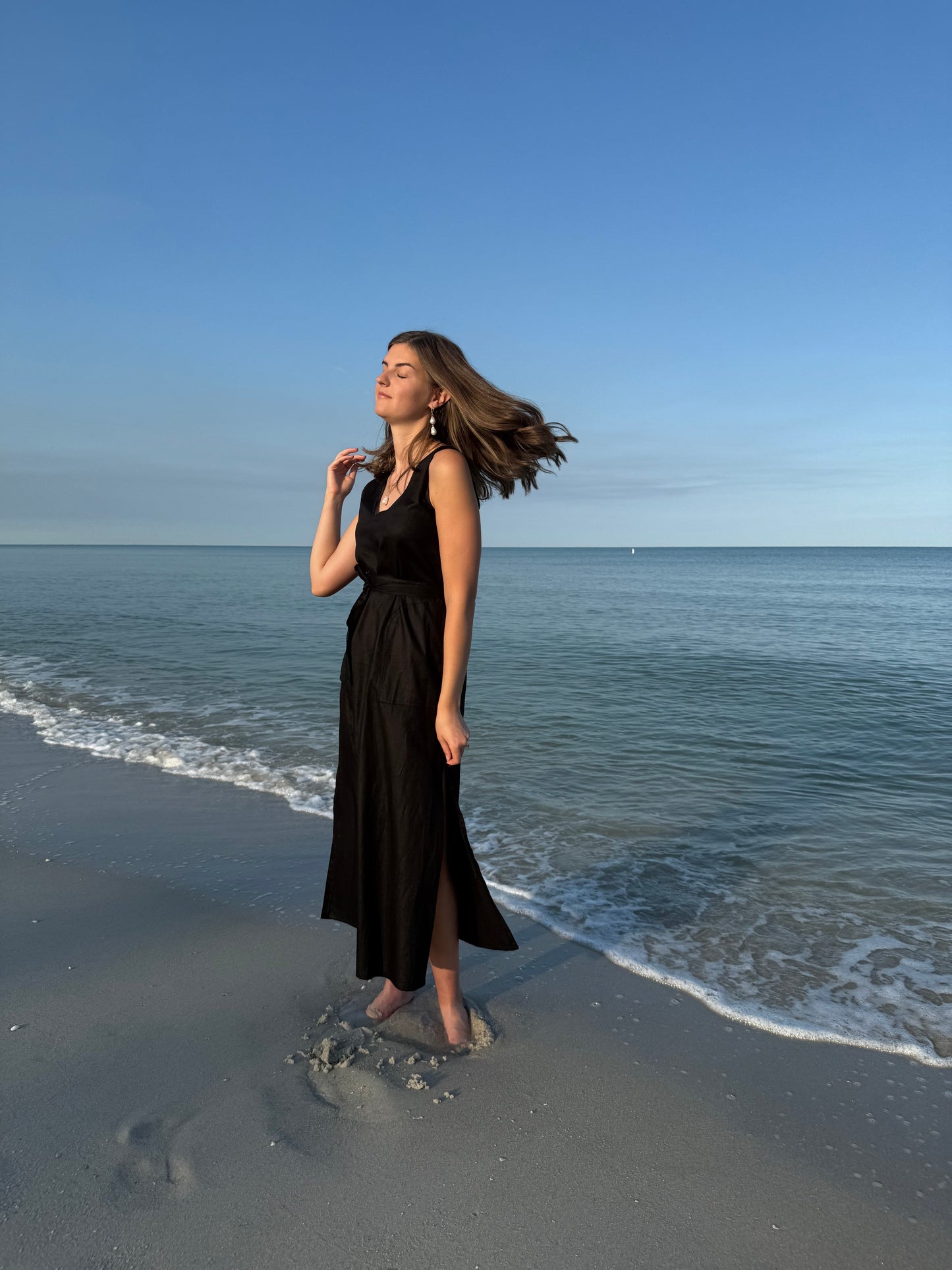Black Linen Side-Slit Dress