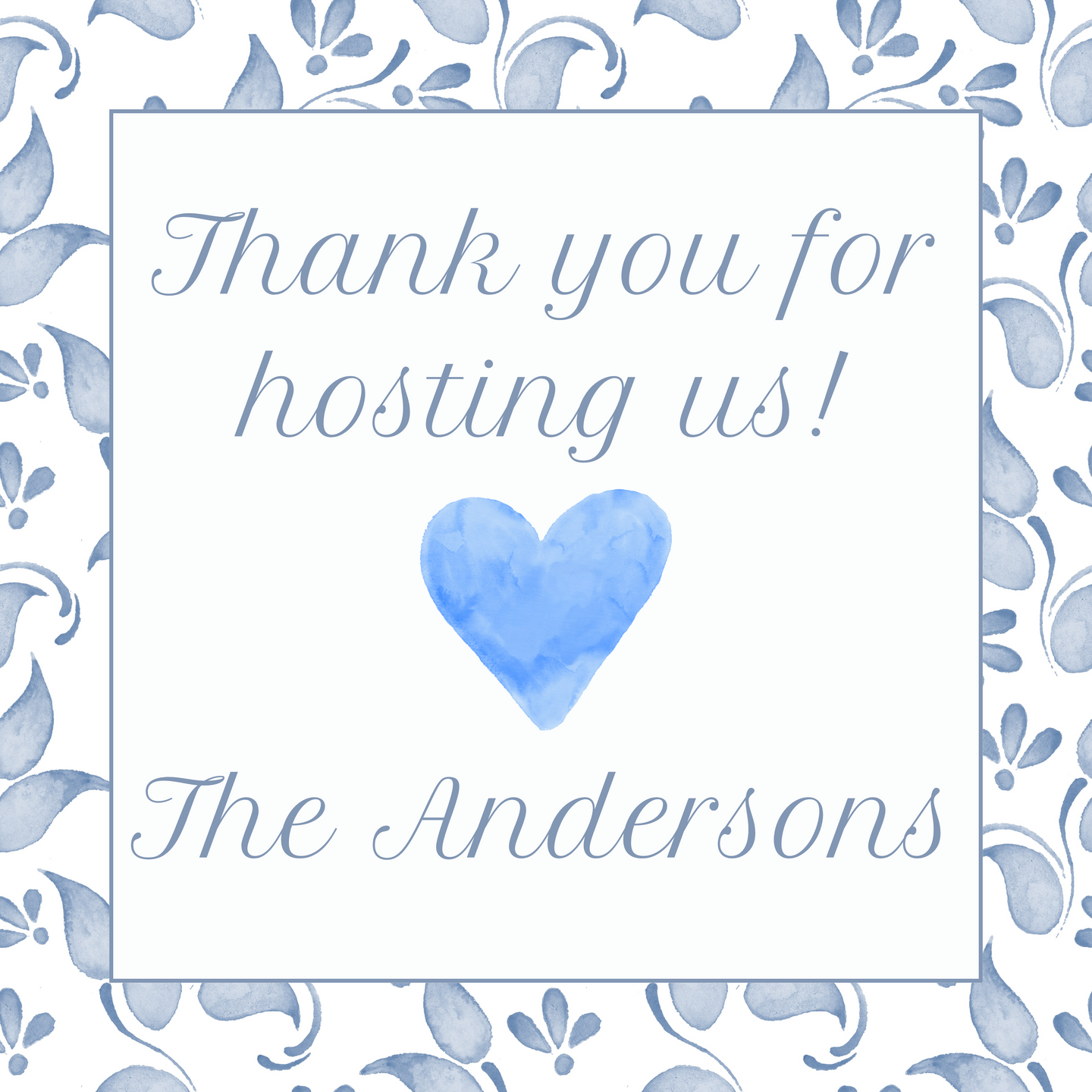 Thank You for Hosting Us! Blue Floral Gift Tag - Customizable - Digital Download