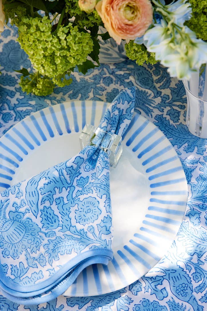 Blue bird block print napkin