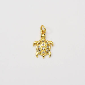 Gold Filled Sea Turtle Charm Pendant CZ Micro Pave, CP2057