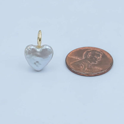 24K Gold Filled White Freshwater Pearl Heart Pendant | P1670