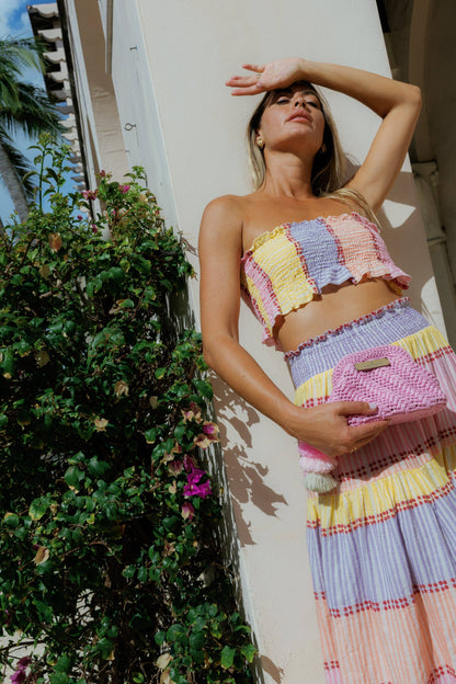 Pink Raffia Clutch