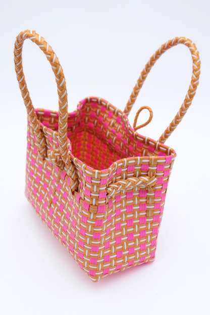 "Saigon Birkin" Recycled Bag in Pink and Brown