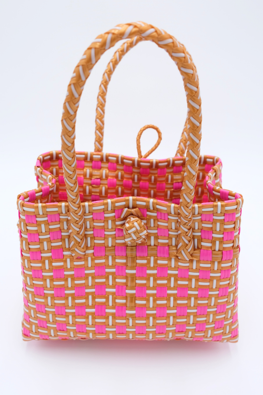 "Saigon Birkin" Recycled Bag in Pink and Brown
