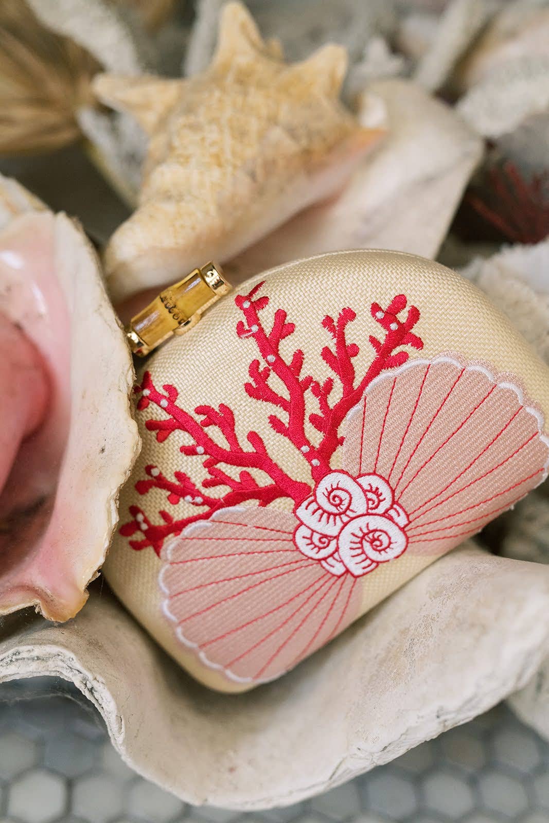 Coral and Shell Clutch- Embroidered - WS