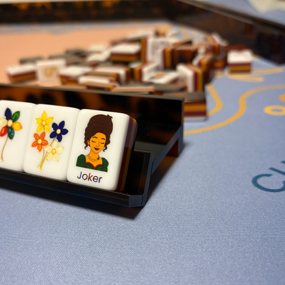 Luxury Handmade Tortoise Shell Acrylic Mahjong Racks and Pushers Set (4 Pieces)