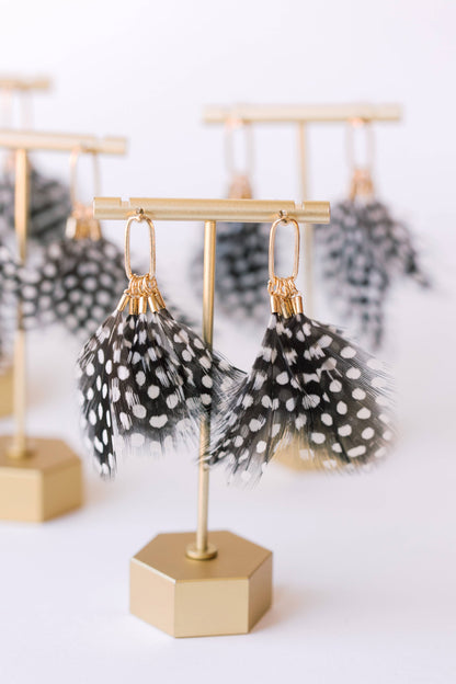 Spotted Feather Statement Tassel Earrings