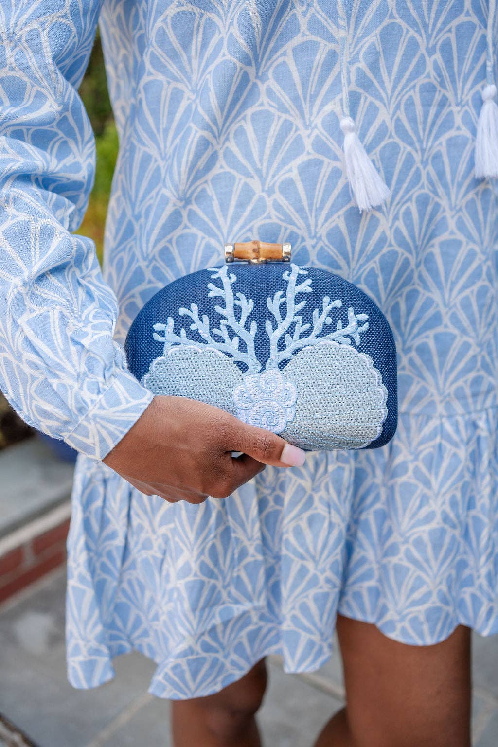 Coral and Shell Clutch- Embroidered - WS
